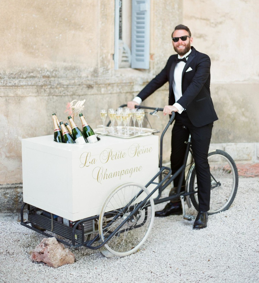 champagne tray wedding bar idea